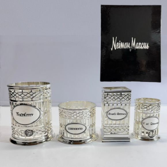 Godinger Other - Neiman Marcus Godinger Condiments Holder Set Of 4 Piece Silver Kitchen Ketchup